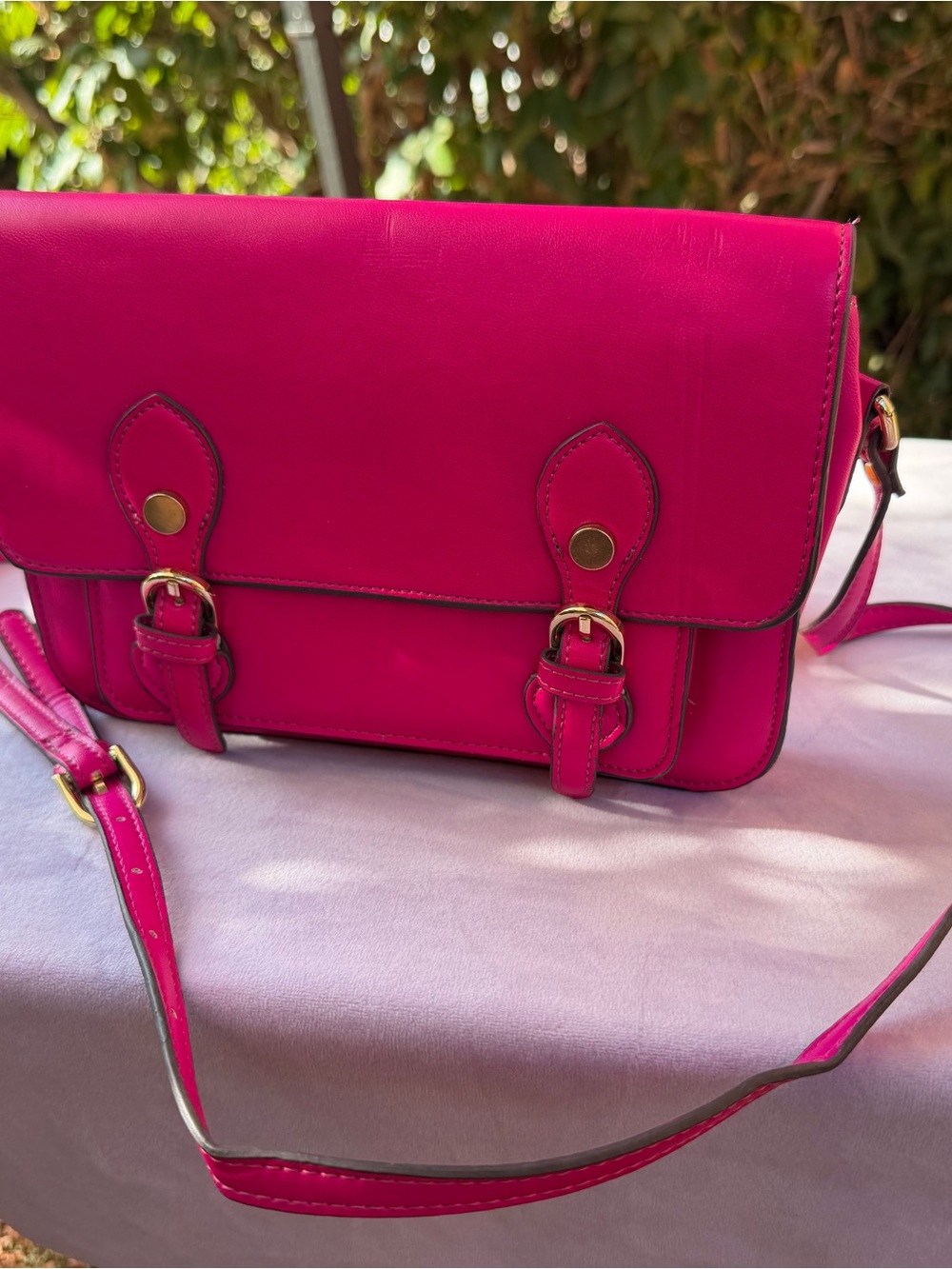 Steve Madden Fuchsia Pink Buckle Crossbody Satchel Leather